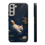 Turkish Van Swimming Cat Tough Case | Whimsical Night Pond, Lily Pads, Ducks