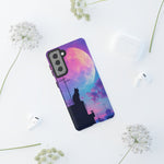 Silhouette Cat Moon Phone Case | Purple Pink Sky Vaporwave Cover