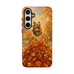 Yorkshire Terrier Jumping in Autumn Leaves Tough Case | Fall Dog Phone Cover