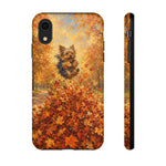 Yorkshire Terrier Jumping in Autumn Leaves Tough Case | Fall Dog Phone Cover