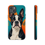 Boston Terrier Pop-Art Portrait Tough Phone Case - Teal Orange