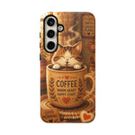 Coffee Cat Phone Case, Cozy Morning Folk Art Cover, Gift