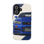 R34 Skyline GT-R Bayside Blue Tough Phone Case for 90s JDM Fans