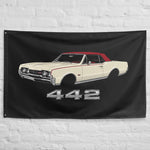 1967 Cutlass 442 Convertible Wall Flag Banner 34x56 Cream Red Muscle Car
