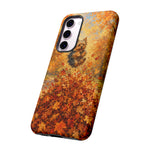 Yorkshire Terrier Jumping in Autumn Leaves Tough Case | Fall Dog Phone Cover