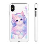 Pastel Cat Phone Case, Headphones Glitch Color Block Cover