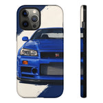 R34 Skyline GT-R Bayside Blue Tough Phone Case for 90s JDM Fans