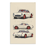 1957 Corvette Fuel Injection White Banner 34x56 Garage Man Cave Wall Decor