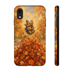 Yorkshire Terrier Jumping in Autumn Leaves Tough Case | Fall Dog Phone Cover