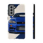 R34 Skyline GT-R Bayside Blue Tough Phone Case for 90s JDM Fans