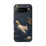 Turkish Van Swimming Cat Tough Case | Whimsical Night Pond, Lily Pads, Ducks