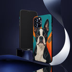 Boston Terrier Pop-Art Portrait Tough Phone Case - Teal Orange