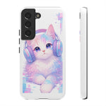 Pastel Cat Phone Case, Headphones Glitch Color Block Cover