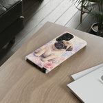 Pug Puppy Phone Case, Pastel Watercolor Heart Collar Cover
