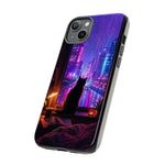 Lo-Fi Cat Neon Rain Window Vaporwave Art Tough Phone Case
