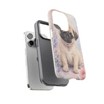 Pug Puppy Phone Case, Pastel Watercolor Heart Collar Cover