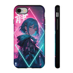 Anime Girl Phone Case Teal, Neon Kanji Calm Gradient Tough Cover