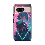 Anime Girl Phone Case Teal, Neon Kanji Calm Gradient Tough Cover