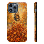Yorkshire Terrier Jumping in Autumn Leaves Tough Case | Fall Dog Phone Cover