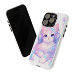Pastel Cat Phone Case, Headphones Glitch Color Block Cover
