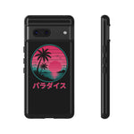 Retro Vaporwave Tropical Sunset phone case | Paradise Japanese text
