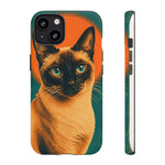 Siamese Cat Retro Halftone Portrait Case - Orange Teal Print