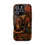 DJ Cat Phone Case, Glowing Turntables Folk Art Cover