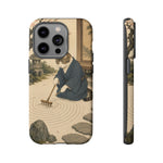 Zen Garden Cat Phone Case, Sand Spiral Japanese Art Cover