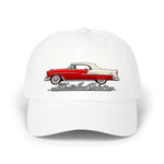 1955 Bel Air Convertible Dad Hat Classic Car Cap Adjustable Strap Red Cream