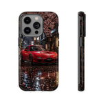 Red FD RX-7 Blossom Alley Tough Phone Case - Rain-Slicked Night