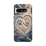 Pet Paw Print Phone Case Snow Heart Tough Cover Gift Art