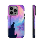 Silhouette Cat Moon Phone Case | Purple Pink Sky Vaporwave Cover