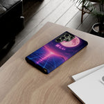 Neon Vaporwave Moonphone Case | Retro 80s Grid Sunset Phone Case