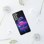 Neon Dolphin Retro Wave Tough Case | Vaporwave Japanese Text, 80s Synth Sunset