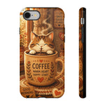 Coffee Cat Phone Case, Cozy Morning Folk Art Cover, Gift
