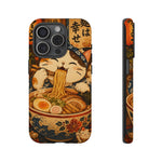 Ramen Cat Phone Case, Slurping Noodles Folk Art Cover, Gift