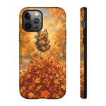 Yorkshire Terrier Jumping in Autumn Leaves Tough Case | Fall Dog Phone Cover