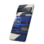 R34 Skyline GT-R Bayside Blue Tough Phone Case for 90s JDM Fans