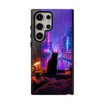 Lo-Fi Cat Neon Rain Window Vaporwave Art Tough Phone Case