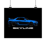 Nissan Skyline GT R R34 Poster Blue JDM Car Wall Art Garage Decor Print