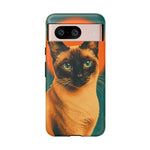 Siamese Cat Retro Halftone Portrait Case - Orange Teal Print