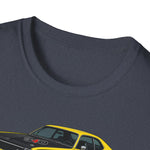 Yellow 1973 Duster Classic Car T-Shirt | Vintage Muscle Car Illustration