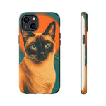 Siamese Cat Retro Halftone Portrait Case - Orange Teal Print
