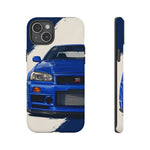 R34 Skyline GT-R Bayside Blue Tough Phone Case for 90s JDM Fans
