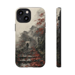 Autumn Temple Steps phone case | Japanese watercolor landscape cover