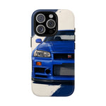 R34 Skyline GT-R Bayside Blue Tough Phone Case for 90s JDM Fans