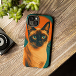Siamese Cat Retro Halftone Portrait Case - Orange Teal Print