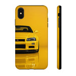 Yellow Skyline Phone Case, R34 GTR 90s JDM Legend Tough Cover for Men Gift