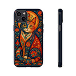 Folk Art Cat Phone Case, Bold Saturated Pattern Cover