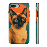 Siamese Cat Retro Halftone Portrait Case - Orange Teal Print